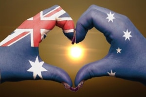 hands with australian flags formed a heart
